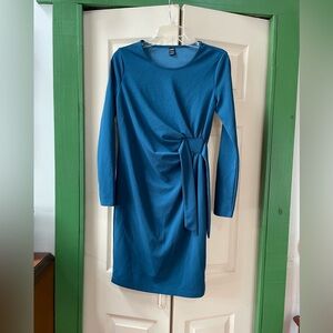 SHEIN Teal Long Sleeve Dress with Tie Detail